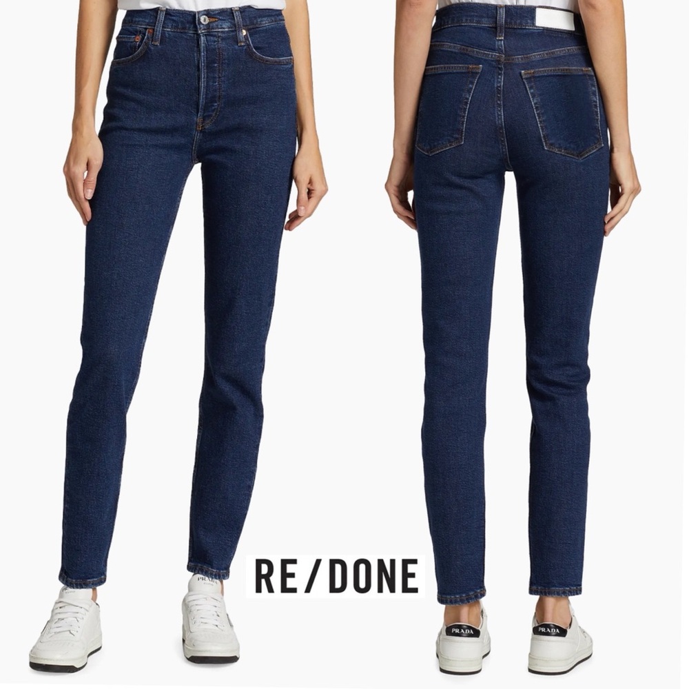 Re/Done Originals High Rise Ankle Crop Skinny Jeans Dark Wash Raw Hem 25 NWOT